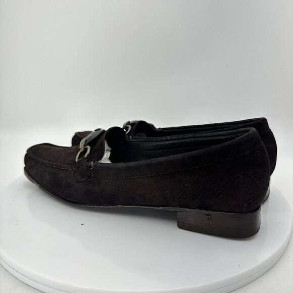 Stuart Weitzman Women Size 7B Dark Brown Suede Gancini Slip On Flat Loafer Shoes - Picture 7 of 15